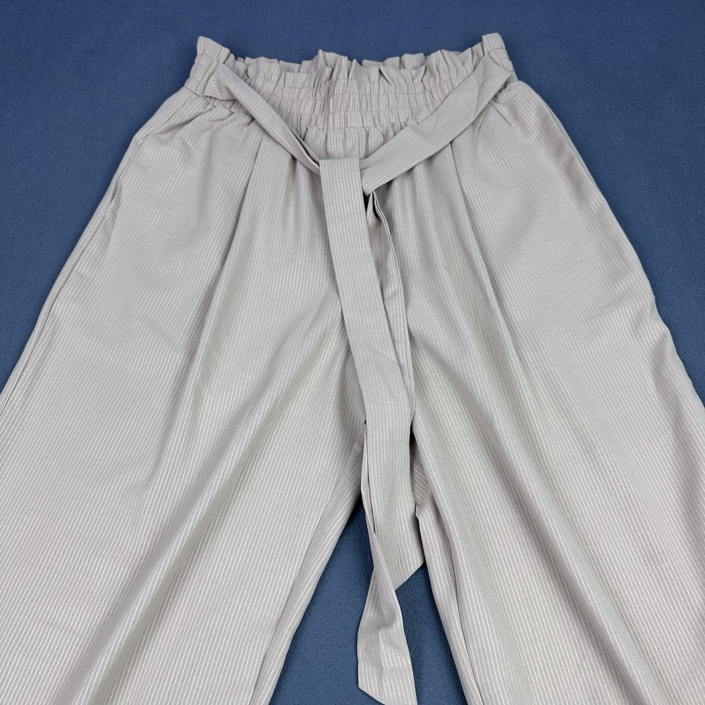 Unbranded Women's Beige Wide Leg Pants M High Rise Tie Waist Pull On - Picture 7 of 7